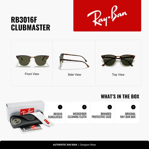Clubmaster Low Bridge Fit Square Sunglasses With G-15 Green Lenses, 55mm Tortoise On Gold Frame, Unisex Shades, Front View