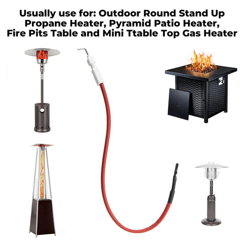 Piezo Igniter With Cable For Outdoor Heaters, Replacement Part For Most Outdoor Round Stand Up Propane Heaters And Mini Tabletop Gas Heaters, Black, CSA Certified Ceramic Sparker Cable, 36cm shown with heaters