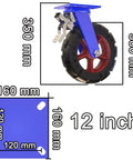 Rock Solid Heavy Duty Rubber Casters With Sure Grip Brakes Quiet Industrial Caster Wheels 2 Pack 12 inch caster wheel with locking brake.