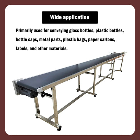 177 Inch PVC Flat Conveyor Workhorse With Adjustable Speed 110V 370W Heavy-Duty Stainless Steel Frame Black PVC Belt