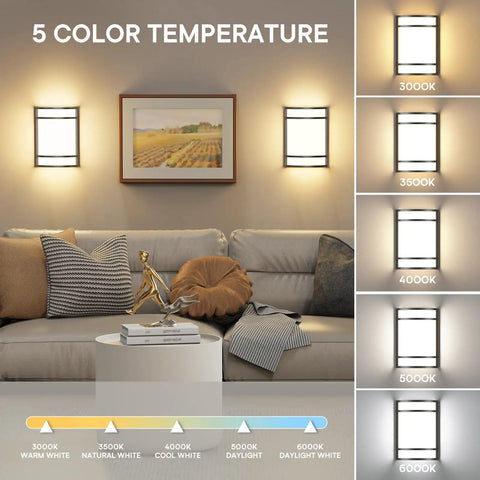 Elekeed LED Indoor Wall Mount Light Fixture, Matte Black Wall Sconce Lighting, 3000K-6000K 5CCT displayed in a living room