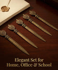Five Piece Retro Envelope Opener Set Zinc Alloy Letter Openers For Quick Mail Opening Sword Shaped Design displayed on desk