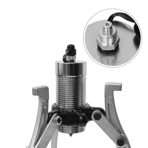 Heavy Duty Hydraulic Bearing Puller With Three Jaw Gear Extractor And Fast Pump close-up of chrome body and jaws for precision work.