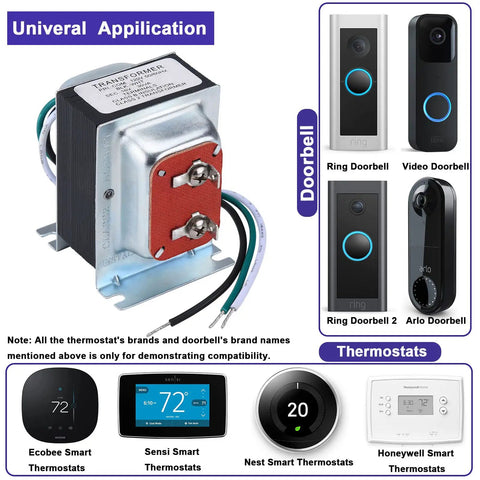 16V 30VA AC Doorbell Transformer Power Supply For Hardwired Door Chimes And Thermostats with doorbell and thermostat examples.