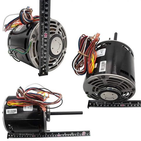HVAC Blower Motor Three Quarter HP One Phase Three Speed 208 And 230 Volt 1075 RPM With Single Oval Run Capacitor, ruler shown.