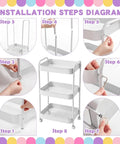 Installation diagram for Hydration Station Cart For Classrooms And Offices, 3-tier plastic rolling organizer trolley with handle.