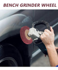 Heavy Duty VOSAREA Bench Grinder Buffing Wheel With Nonwoven Abrasive Cloth For Super Smooth Surface Polishing And Fine Finishing Work In Shops Or Home Garage Tasks At Grit 320 in use on metal.