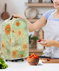 Cute Green Daisy Print Blender Dust Cover With Fingerprint Protection for Stand Mixer shown in a kitchen setting