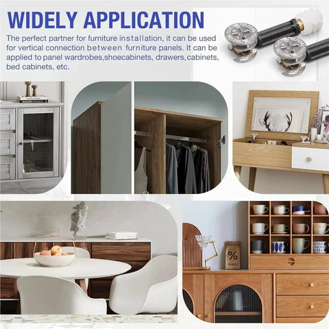 Three In One Furniture Connector Kit With Cam Locks Nuts Screws Dowels For Secure Cabinets Drawers And Desks