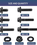Beefy 180 Piece M6 Flange Bolt Kit With Washers And Nuts, M6x1.0 Pitch, Mixed Lengths From 12 To 40 Mm, Black Zinc Galvanized Grade 10.9
