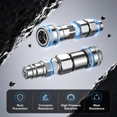 Bad Boy Hydraulic Quick Coupler Adapter Set 1 Over 2 Inch Flat Face ISO 16028 To ISO 5675 Pioneers Style Male Female Hydraulic Fittings With Dust Caps Awesome For Tractor Loader Equipment And Construction Jobs Done Right Now, steel couplers
