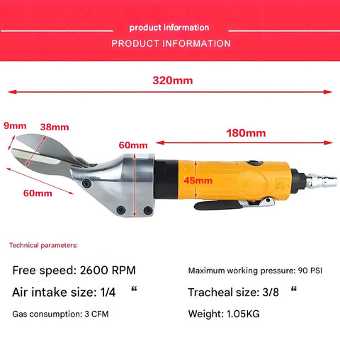 Pneumatic Metal Cutting Shear For Heavy Duty Fast And Precise Cuts In Iron Aluminum Carpet And Leather Industrial Air Shear With 2600 RPM