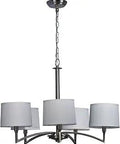 Five Light Chandelier With White Fabric Shade In Satin Nickel Finish Modern Pendant Ceiling Light For Versatile Decor