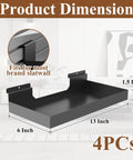 Heavy Duty Slatwall Shelves And Baskets Set 13 By 6 Inch Metal Wall Display Racks For Storage And Organization Rust Resistant Black Finish Perfect For Retail Shops Garage And Home Use showing dimensions.