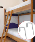 Top Shelf Heavy Duty Four Piece Bunk And Loft Bed Ladder Brackets Rust Resistant PVC Coated Stainless Steel angular support hooks in use.