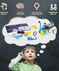 Child imagining 6 In 1 STEM Robotics Kit For Kids 8 To 13 With Reptile Robot Balance Car Bubble Machine Fiber Lamp And Buzzer Wire Game
