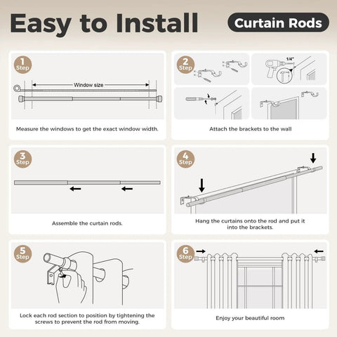 Installation guide for Imitation Wood Grain Curtain Rod Set 1 Inch Diameter Heavy Duty Adjustable Drapery Rods For Windows 48 To 84 Inches Indoor Outdoor Modern Finials Durable Finish Built To Last