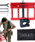 Kickass Portable Chainsaw Mill Guide Rail Positioner Featuring Hella Heavy Duty Steel Frame for precise lumber cutting with toolkit.