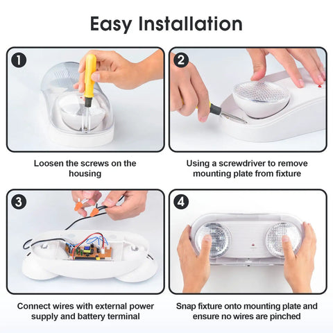 Installation steps for Heavy Duty Outdoor Emergency Light With Battery Backup And Hardwired Exterior Exit Fixtures.