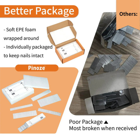 18 Gauge Galvanized Brad Nails Assortment for Nail Gun 5000 Count packaged in a box with EPE foam and scattered nails comparison