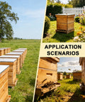Screened Beehive Bottom Board For 10 Frame Langstroth Hives With Beeswax Coated Solid Wood Base, displayed in a grassy field apiary.