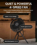 Warm Gray Rechargeable Portable Fan with 7800mAh Battery, USB C Charging, Four Speed BLDC Ultra Quiet Air Circulation displayed on tripod