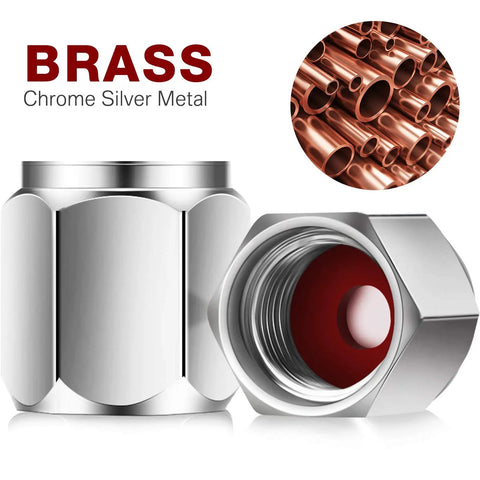 Brass Tire Valve Stem Caps Set With Rubber O Ring Silver Hexagon Dust Proof Covers For Car Truck Motorcycle Bike And Bicycle 20 Pack