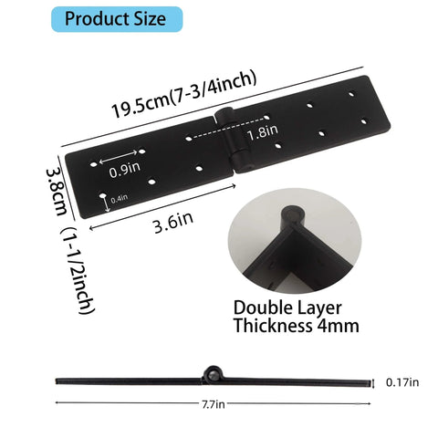 Gate Hinges With Screws Black Adjustable Hardware Hinges Kit product size and dimensions shown with front and side views.