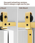 Golden 84 Inch Double Bifold Sliding Barn Door Hardware Kit For Closet Doors With Glides Like Butter And Quiet Operation Side And Top Mount Swivel Wheels 88 Inch Track No Door Included Space Saving Easy Glide showing top and side mount options.