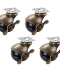 Built Tough Four Piece Vintage Brass Plate Casters With Smooth Rolling Heavy Duty Wheels designed for workbenches, featuring black wheels.