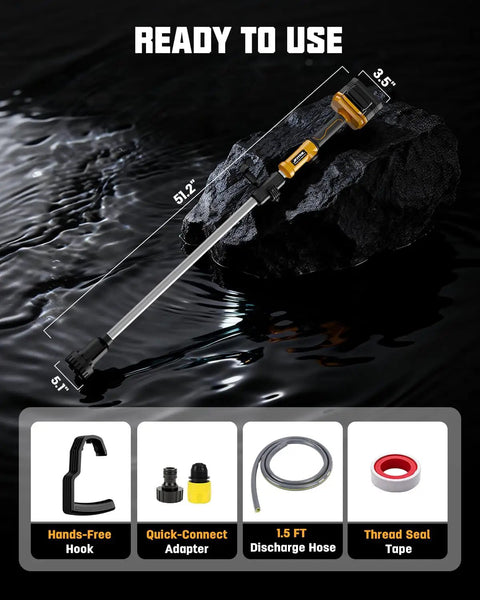 Cordless Water Transfer Pump With Brushless Motor, 720 GPH Portable Utility Pump, accessories included: hook, adapter, hose, seal tape
