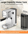 Adjustable Temperature Espresso Machine With Bright Led Display And Creamy Milk Frothing Wand with large removable water tank.