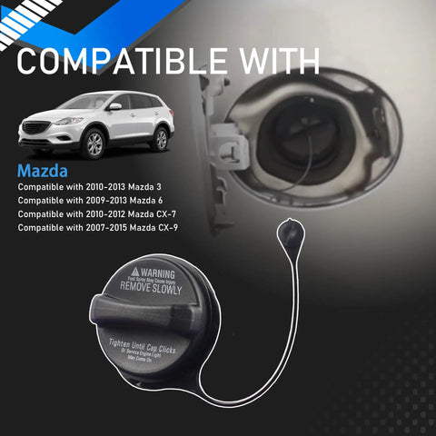 Fuel Tank Cap Replacement For 2009 2015 Mazda 3 CX7 CX9 Black Filler Cover Lid with Compatibility Chart