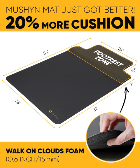 Image showing a Two In One Standing Desk Floor Mat With Anti Fatigue Cushioned Footrest For Hardwood Floors Dual Zone Design.