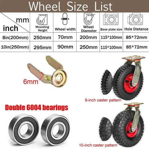 Heavy Duty Caster Wheels Top Plate Swivel Casters For Carts Dollies Trolleys And Workbenches Flat Free Rolling Plate Casters For Garage And Workshop size chart with bearing details