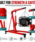 Heavy Duty 5000 Lbs Folding Engine Hoist With 8 Ton Hydraulic Pump Cherry Picker Crane highlighting steel frame and secure hook for lifting.