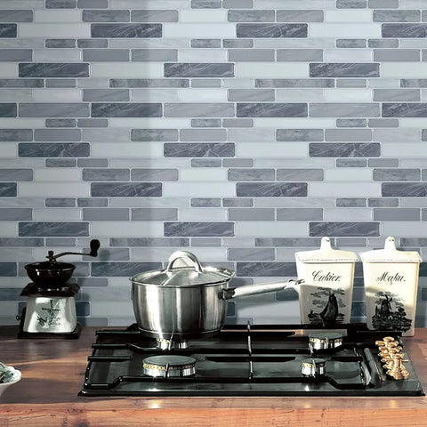 Kitchen with 5 Sheet Peel And Stick Backsplash Tiles In Grey Marble Look 12 By 12 Inch 3D Wall Panels For Kitchen And Bathroom