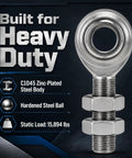 Three Quarter Inch Rod End Bearings Heim Joints Set Of Two With Right Hand Thread Sixteen Threads Per Inch Bore Zinc Plated Steel For Beefed Up Heavy Duty Linkages And Suspension, featuring zinc-plated steel body and hardened steel ball.