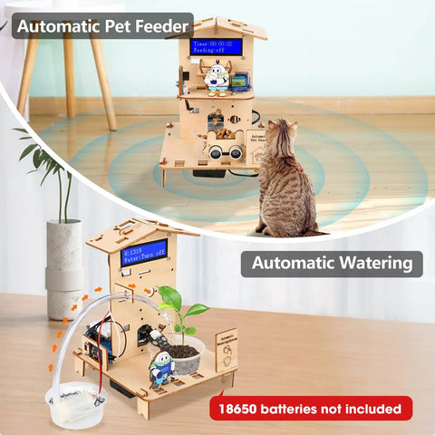 5 In 1 ESP32 STEM Kits For Kids Aged 8 To 12 Wooden 3D Puzzle Toys That Build Cool Smart Home Projects Educational Science And Coding Kit For Students Engineering Model Kit Gift For Teens Boys And Girls Hands On Learning Fun automatic pet feeder and watering