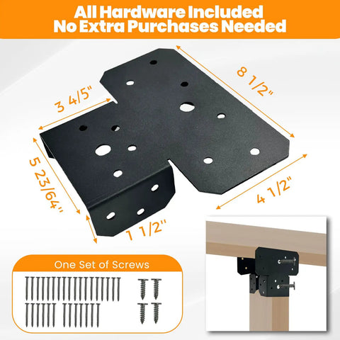 Heavy Duty 6x6 T Brackets For Wood Pergolas And Patios 4 Pack Adjustable 3-Way Post To Beam Connectors Steel With Black E Coat Finish For Gazebos Outdoor Structures