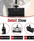 OXA 250-002 quick-change boring/turning tool holder for lathe, black metal, front view