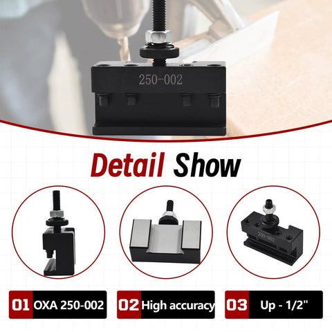 OXA 250-002 quick-change boring/turning tool holder for lathe, black metal, front view