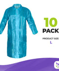 Disposable Lab Coats For Adults, Large Blue, Pack Of 10, Lightweight 40 GSM Polyethylene Polypropylene Fabric