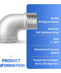 Five Pack 304 Stainless Steel 1 Inch NPT Male to 1 Inch NPT Female 90 Degree Pipe Elbow Fittings with specifications