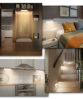 Five Pack USB Rechargeable LED Closet Lights With Motion Sensor And Remote, illuminating wardrobe, bedroom, kitchen, stairs.