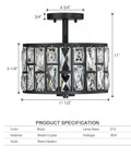 Farmhouse Crystal Round Semi Flush Mount Light With Drum Shade Black Finish 3 Light Ceiling Lamp product specifications