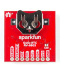 Precision RV8803 Real Time Clock Qwiic Board with battery holder and pin labels, showcasing its compact design and connection points.