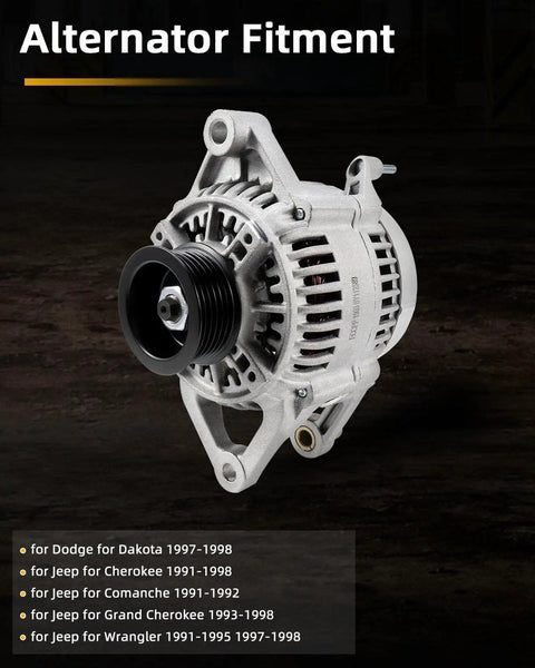 90 Amp 12V Replacement Alternator For Jeep Cherokee 1991 To 1998 Grand Cherokee 1993 To 1998 Wrangler 1991 To 1995 And 1997 To 1998 And Dodge Dakota 1997 To 1998 High Quality Auto Alternator With Stable Voltage Output And Plug And Play Install