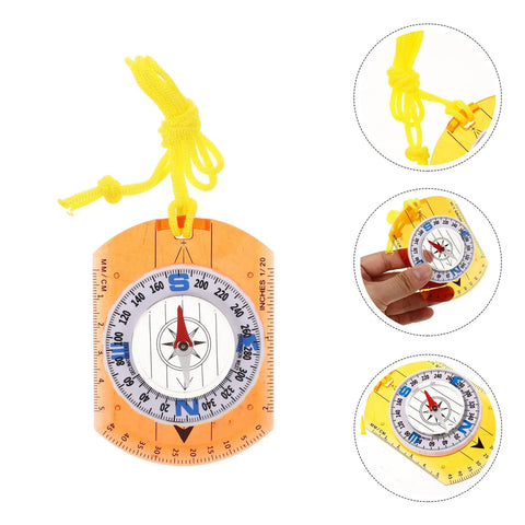 Rugged Orange Orienteering Hiking Compass With Lanyard for Hiking Camping And Backpacking with luminous pointer, close-up details