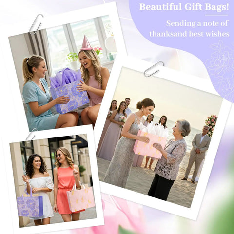 Collage of Two Pack 13 Inch Large Gift Bags Set With Greeting Card And Tissue Paper Reusable Nonwoven Gift Wrap Bags With Handles.
